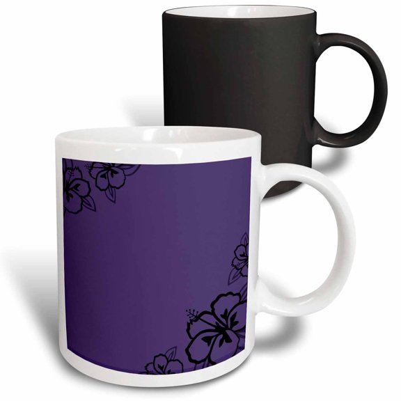3drose, Purple with Black Hibiscus Flowers, 11oz Magic Transforming Mug