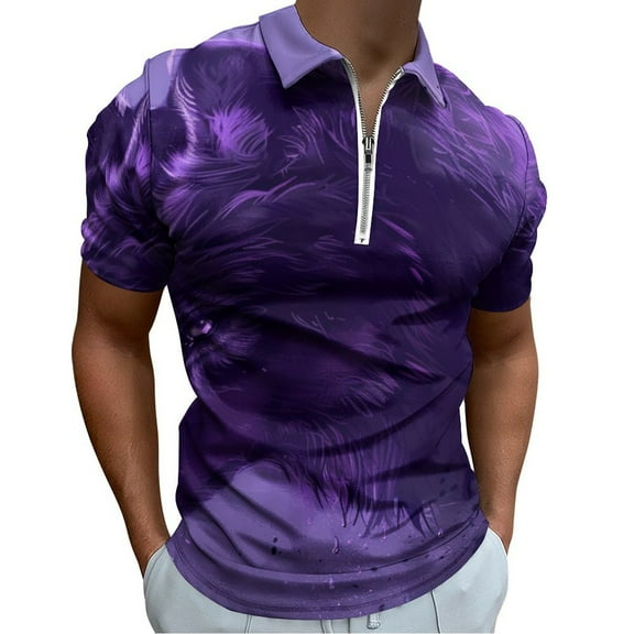 Purple Wolf Men Zipper T-shirt Summer Casual Short Sleeve T-shirt Top