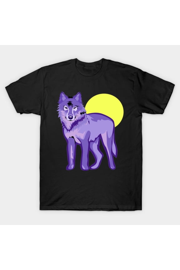 Purple Wolf Moon Cool Animal Graphic Tee Synthwave Night Forest Unisex T-Shirt, for men & women, up to size 5XL