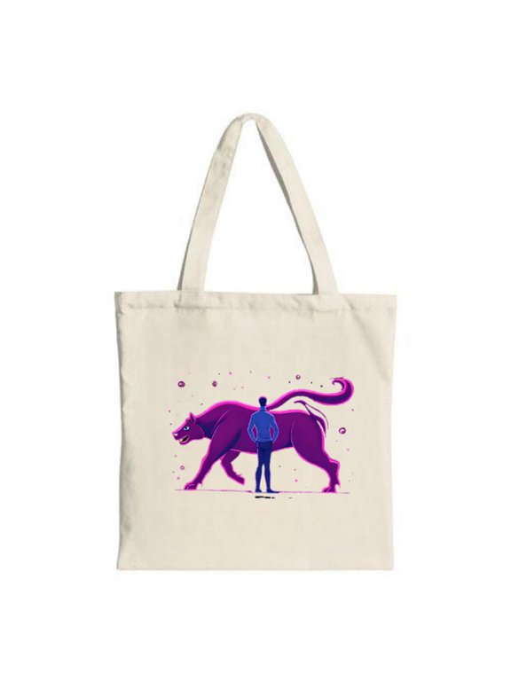 Purple Wolf Tote Bag - Canvas Multifunctional Reusable Shopping Bag with Unique Wolf and Human Design Perfect for Travel and Parties
