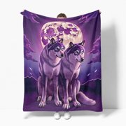 Purple Wolves Moon, Premium Breathable Flannel, Fantasy Mystical, Flannel Blanket, Warm and Cozy, Four Seasons Home Decor, Lovely Gift for Bedroom Living Room Sofa Office
