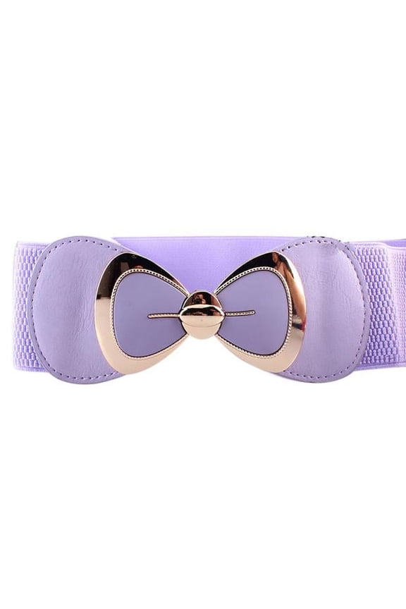 Purple Women Fashion Bowknot Buckle Waistband Wide Elastic Stretch Waist Belt Pp