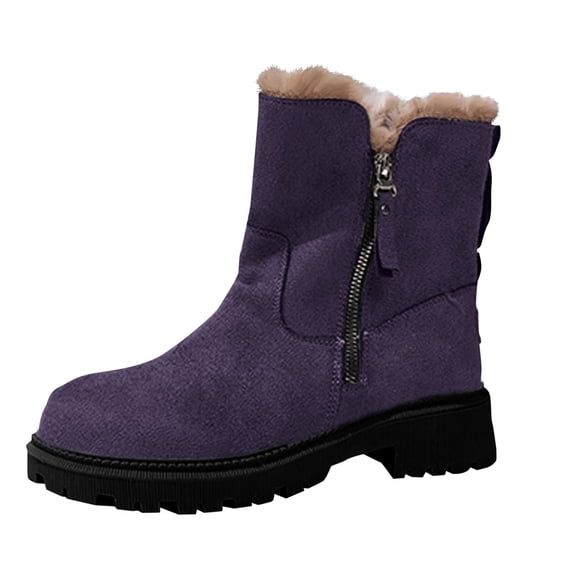 Purple Women Mid Calf Winter Boots Fleece Lined Comfortable Snow Shoes Non Slip Sole For Walking