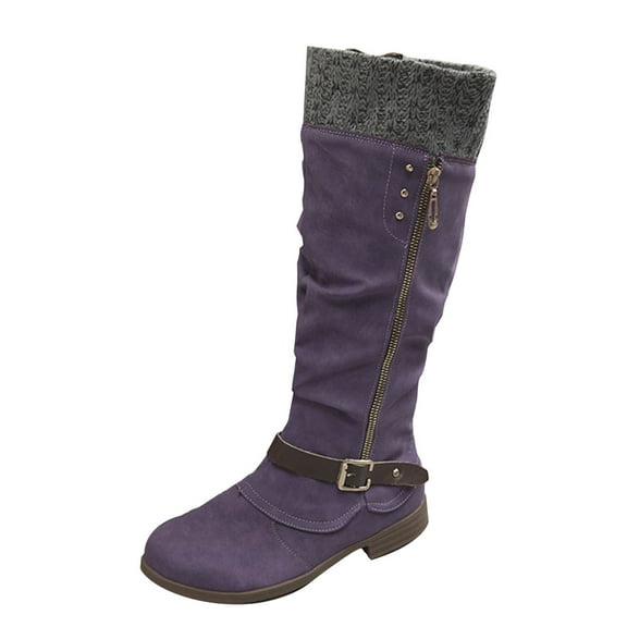 Purple Women Purple Riding Boots Side Zipper Low Heel Comfortable For Everyday