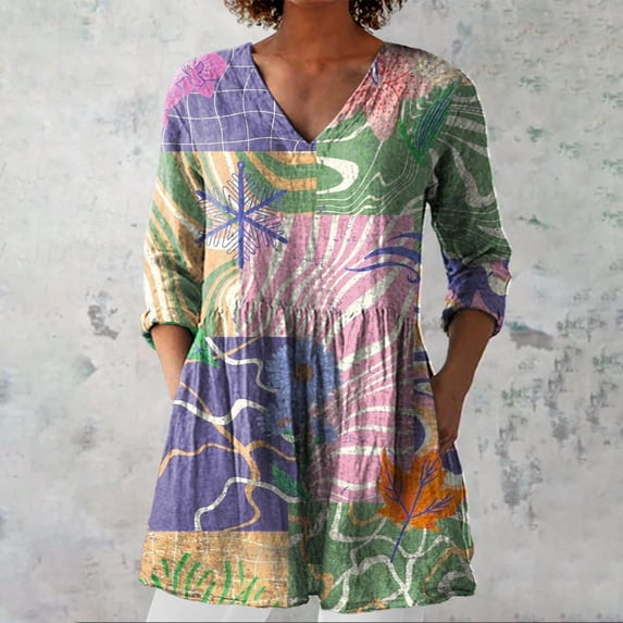 Purple Women Shirts, 2025 New Women'S Summer Printed Group Shirt Women'S Linen V Neck Casual Shirt,Women Shirts 3XL