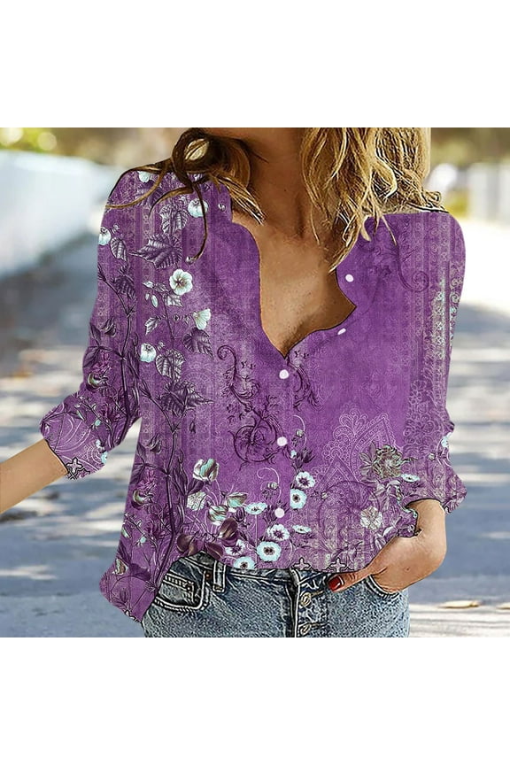 Purple Women Shirts, Womens V Neck Roll Up Sleeve Down Blouses Tops,Women Shirts L