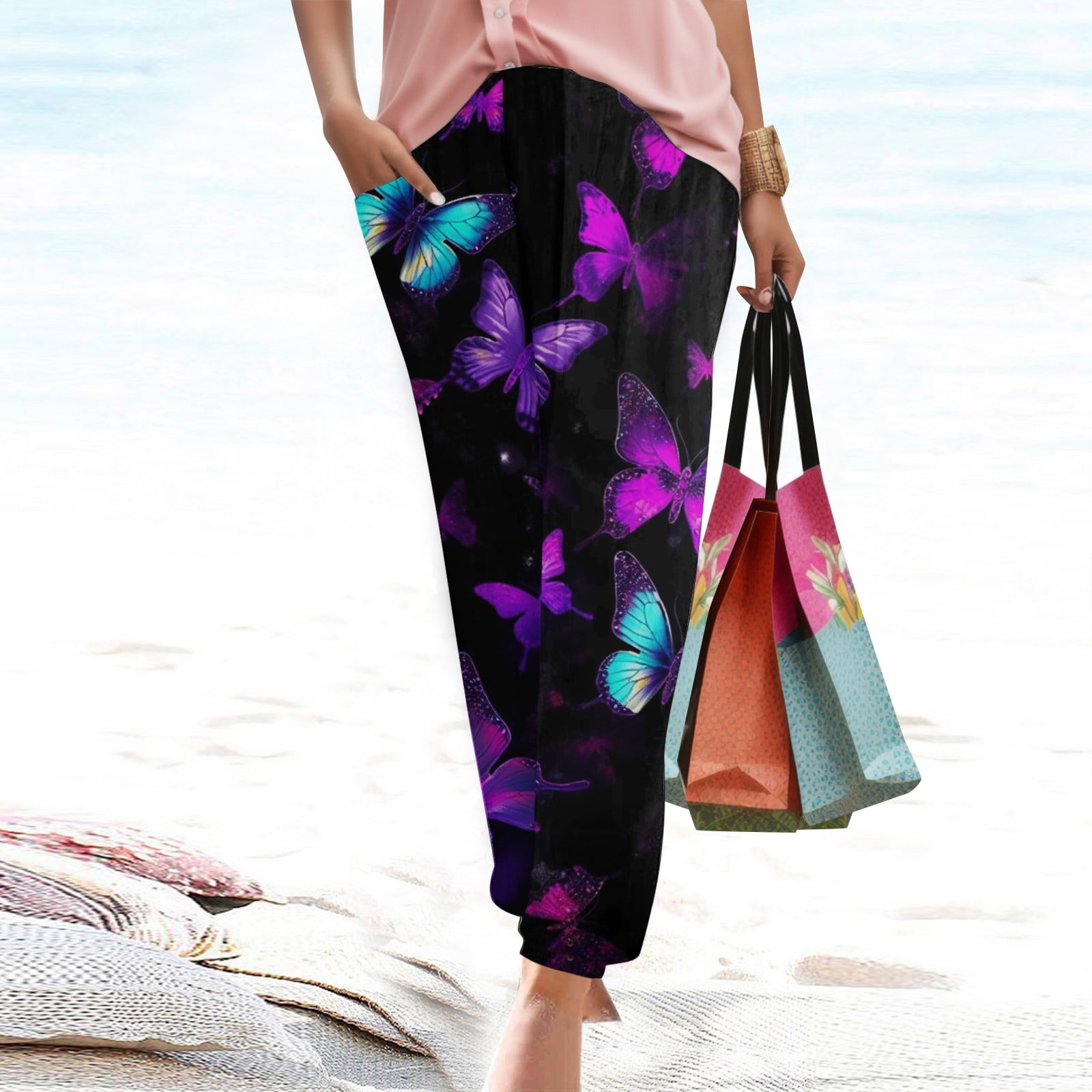 Purple Women Work Pants Polyester Dress Pants for Women Spring Pants S Womens Business Casual Pants Floral Tall Wide Leg Trousers Weekend Printed