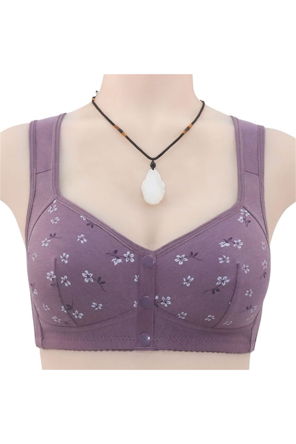 Purple Women's Bra, Daisy Bras For Older Women 2024 Summer Breathable Front On Bra Full Support Wide Back No Underwire Everyday Bra,Women's Bra 60
