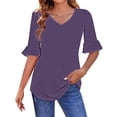 thumbnail image 1 of Purple Women's Long Sleeve T-shirt, 3/4 Length Sleeves Womens Tops Blouses For Women Casual Tops Trendy Shirts Spring Clothes 2025,Women's Long sleeve T-shirt S, 1 of 3
