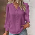 thumbnail image 1 of Purple Women's Long Sleeve T-shirt, Womens Tops Lace Patchwork V Neck T Shirts Long Sleeves Blouse Loose Casual T Shirts,Women's Long sleeve T-shirt 4XL, 1 of 4