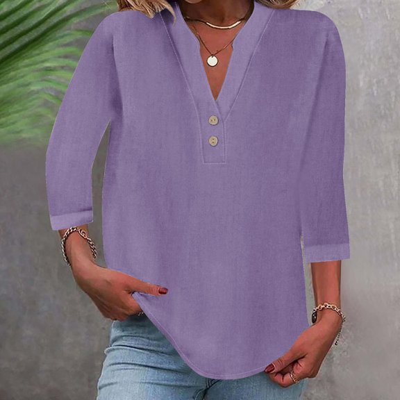 Purple Women's Short Sleeve T-shirt, Women'S Fashion Casual V Neck Button Down Short Sleeve Top T Shirt,Women's Short sleeve T-shirt M