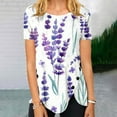 thumbnail image 1 of Purple Women's Short Sleeve T-shirt, Women'S Summer Round Neck Retro Flower Print Irregular Hem Loose Casual Top,Women's Short sleeve T-shirt XXL, 1 of 5