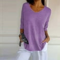 thumbnail image 1 of Purple Women's Short Sleeve T-shirt, Womens Short Sleeve Sweaters Tops V Neck Pullover Knit Shirts Loose Blouses,Women's Short sleeve T-shirt 4XL, 1 of 5