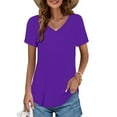 thumbnail image 1 of Purple Women's Short Sleeve T-shirt, Womens T Shirts V Neck Summer Short/Long Sleeve Cotton Tops Tees,Women's Short sleeve T-shirt 4XL, 1 of 4