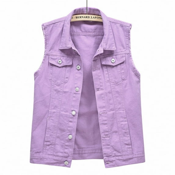 Purple Women's Tops, Cotton Sleeveless Summer Tank Tops For Women, Multi Color Denim Vest Female Short Spring And Summer Slim Thin Burlap Sleeveless Shoulders Broken Holes Vest Jacket