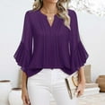 thumbnail image 1 of Purple Womens Blouses 3/4 Sleeve Tops Casual Business Work Blouses Chiffon Shirts Ladies Tops and Blouses, 1 of 4