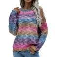 thumbnail image 1 of Purple Womens Fall Tops Ladies Crew Neck Long Sleeve Knit Rainbow Sweater Fashion Loose Tops Sweaters for Women, 1 of 6
