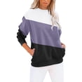 thumbnail image 1 of Purple Womens Fall Tops Women's Round Neck Colorblock Sweatshirt Tops Long Sleeves Casual Pullover Cute Lightweight Loose Tops Sweaters for Women, 1 of 5