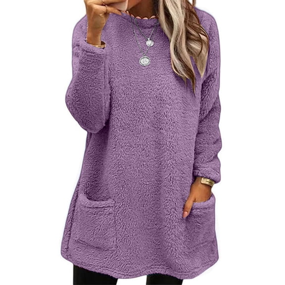 Purple Womens Fall Tops Womens Winter Coat Loose Wool Jacket Long Sleeved Jumper with Pockets Sweaters for Women