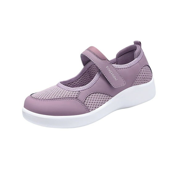 Purple Womens Slip On Sandals With Soft Knit Upper And Adjustable Strap Round Toe Flat Comfortable For Everyday Use
