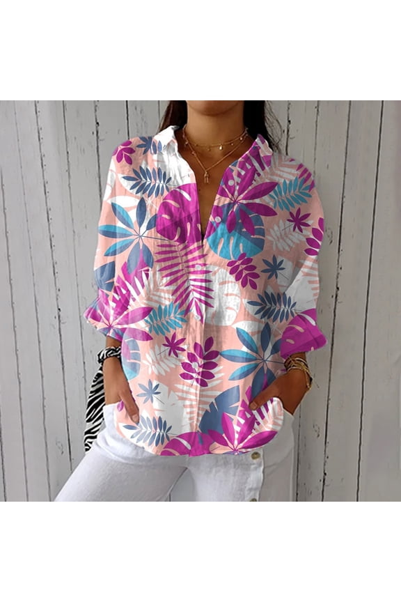 Purple Womens Summer Tops Women's Retro Art Floral Print Shirt Art Print Casual V Neck Shirt Going Out Tops for Women