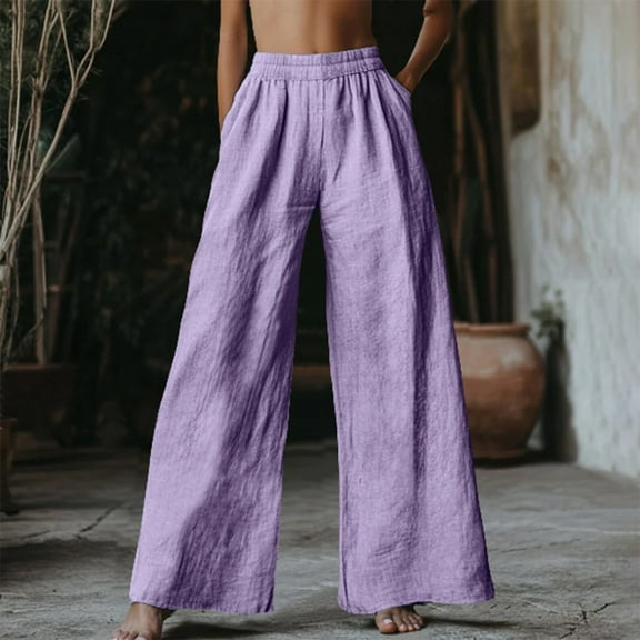 Purple Womens Sweatpants Womens Cotton Casual Loose Pants Comfy Work Pants with Pockets Elastic High Waist Paper Bag Drawstring Pants Casual Pants Women
