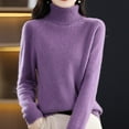 thumbnail image 1 of Purple Womens Sweatshirt Autumn New Turtleneck Sweater Ladies Loose Large Size Thick Knitted Sweater Bottom Shirt Fall Clothes for Women, 1 of 4