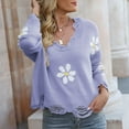 thumbnail image 1 of Purple Womens Sweatshirt Women's Ripped Long Sleeved Loose Knit Sweater with Small Flower V Neck Pullover Fall Clothes for Women, 1 of 5