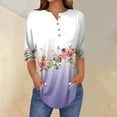thumbnail image 1 of Purple Womens Tops 3/4 Length Sleeve Womens Tops 2025 Spring Neck Casual Print Tunic T Shirts Three Quarter Length Womens Tops Shirts for Women, 1 of 5