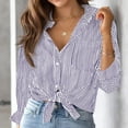 thumbnail image 1 of Purple Womens Tops Cotton Striped Button Down Shirt for Women Little Oversized Long Sleeve Blouses Dress Shirts Work Tops Shirts for Women, 1 of 3