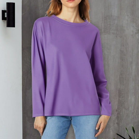 Purple Womens Tops Long Sleeve Shirts for Women Casual Crew Neck Tops Fall Fashion 2025 Fitted Basic Tee Tunic Tops Pullover Shirts for Women
