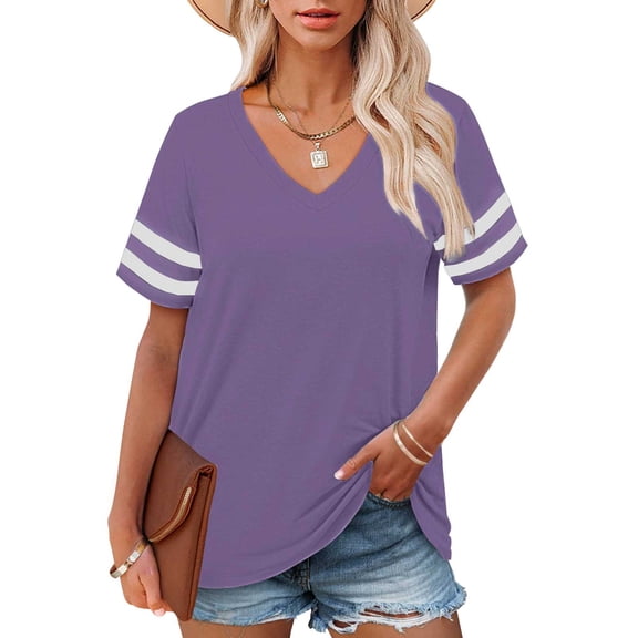 Purple Womens Tops Plus Size V Neck T Shirts Women Short Sleeve Tops Casual Summer Tshirts Loose Fit Tee Shirts for Women