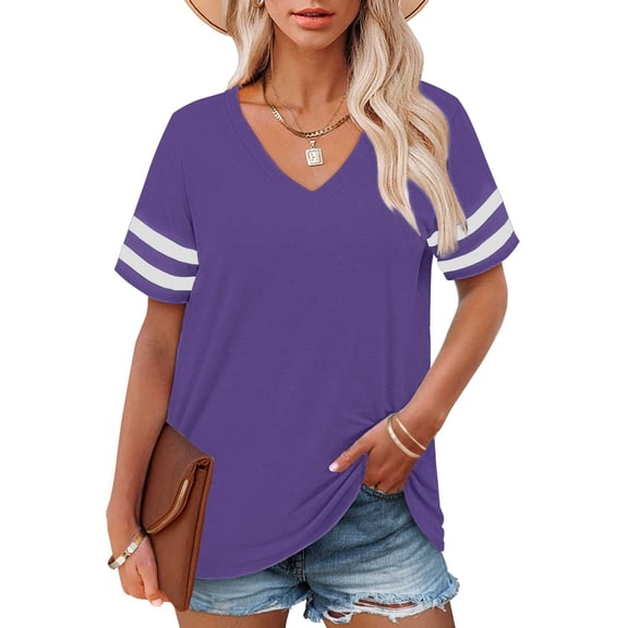 Purple Womens Tops Plus Size V Neck T Shirts Women Short Sleeve Tops Casual Summer Tshirts Loose Fit Tee Shirts for Women
