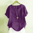 thumbnail image 1 of Purple Womens Tops Women's Cotton Linen Shirts Summer Casual Boho Floral Short Sleeve Blouse Oversized Loose Ladies Tunic Tops Shirts for Women, 1 of 4