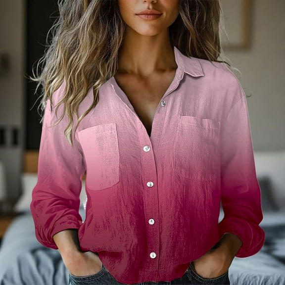 Purple Womens Tops Women's Long Sleeved Printed Button Down Shirt Shirts for Women