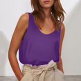 thumbnail image 1 of Purple Womens Tops Women's Satin Sleeveless Top Round Neck Trade Color Ding Loose Vest Shirts for Women, 1 of 6