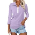 thumbnail image 1 of Purple Womens Tops Women's V Neck 3/4 Sleeve Tops Quarter Zip Collared Shirts Shirts Summer Tees Going Out Tops for Women, 1 of 3