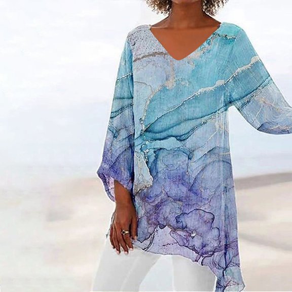 Purple Womens Tops Womens 2025 Summer Tunic Tops Casual Short Sleeve V Neck Blouse Tshirts for Leggings Soft Comfy Vintage Digital Prints Shirts for Women
