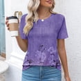 thumbnail image 1 of Purple Womens Tops Womens Casual Crew Neck Short Sleeve Pleated Tops Blouses Fashion Clothes 2025 Shirts for Women, 1 of 6