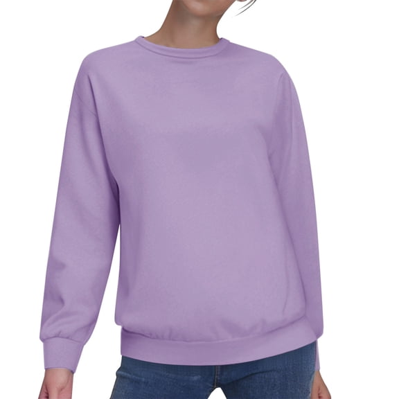 Purple Womens Tops Womens Casual Round Neck Sweatshirt Long Sleeve Top Cute Pullover Loose Version Pullover Sweater Fall Outfits for Women 2025