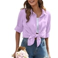 thumbnail image 1 of Purple Womens Tops Womens Daily Casual Linen Button Down Shirts Long Sleeve Shirts Tops Casual Collared Blouses Loose Fit Shirts for Women, 1 of 5