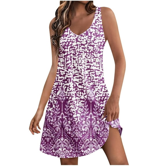 Purple Womens Vneck Dresses Beach Casual Dresses for Ladies Sleeveless Floral Graphic Loose Fit Hawaiian Tropical Midi Knee Length Summer Fall Dresses 2025 Clothes XXL