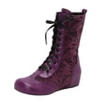 thumbnail image 1 of Purple Womens Winter Boots With Round Toe And Lace-Up Design Flat Sole Mid Calf For Everyday Style, 1 of 9