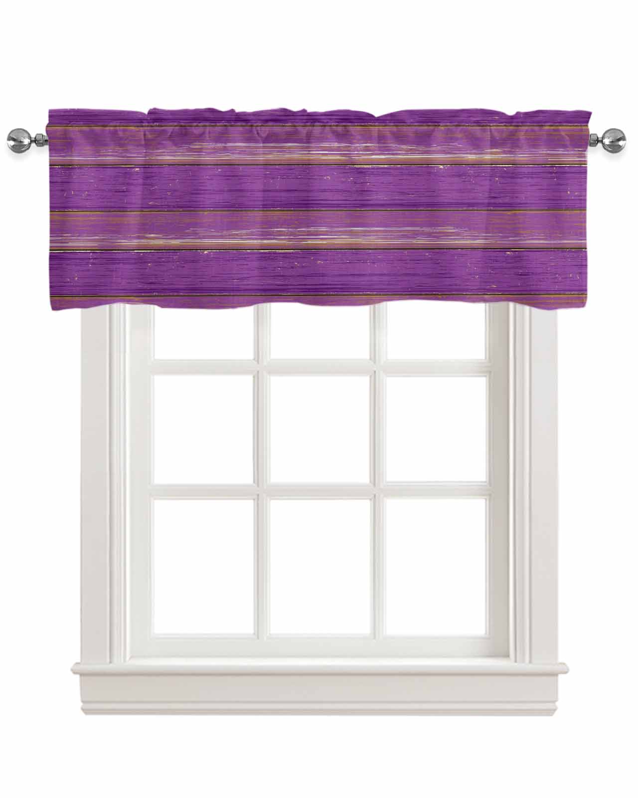 Purple Wood Grain Kitchen Valances for Windows Farmhouse Linen Window Valance Curtain for Living Room Window Treatment Farmhouse Plank Retro Country Valance Rod Pocket Topper Drape, 42 x 18 Inch