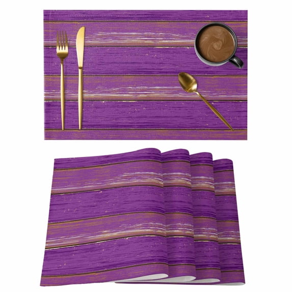 Purple Wood Grain Placemats Set of 8, Farmhouse Plank Retro Country Placemats for Dining Table, Place Mats for Kitchen Tabletop, Waterproof Wipeable Dining Table Mats Set