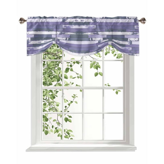 Purple Wood Grain Tie Up Valances Curtain, Adjustable Kitchen Mottled Texture Wooden Broad Country Valances for Windows Decor, Rod Pocket Short Curtains Set for Bedroom/Bathroom, 54"x18"