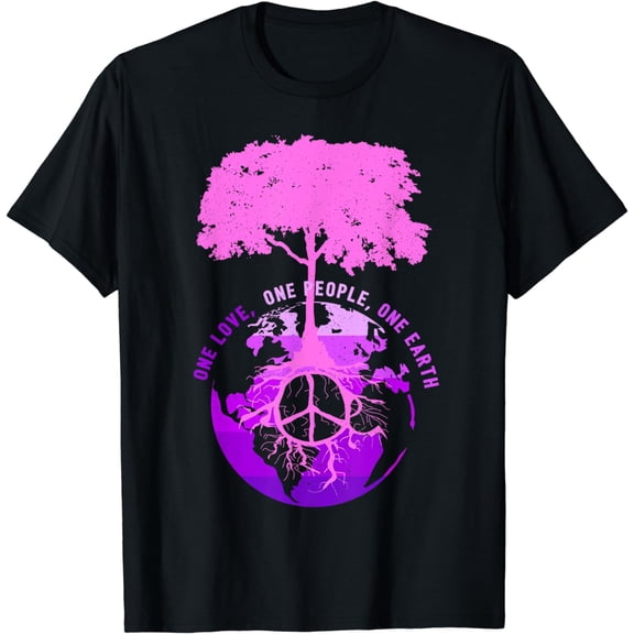 Purple World Peace Sign Tree Earth Day Hippie Environment T-Shirt