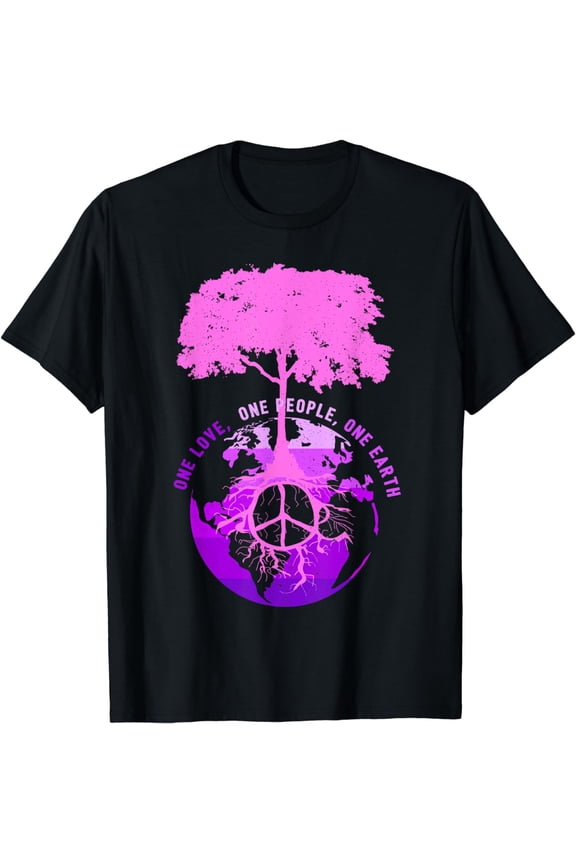 Purple World Peace Sign Tree Earth Day Hippie Environment T-Shirt