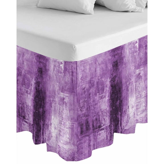 Purple Wrap Around Bed Skirts for Queen Bed 16" Drop,Bed Skirt with Adjustable Elastic Belt Dust Ruffle Bed Valance for Bedroom Hotel Retro Oil Painting Modern Abstract Art Aesthetics Bed Frame Cover