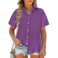thumbnail image 1 of Purple XL WIZUTIZ Womens Blouse up to 65% Off Plain Basic Fluffy Loose Fit Shirts Solid Work Out Crew Neck Tops Lightweight Ladies Tshirt Pure Colour Cotton Blend Tee Oversize Short Sleeve T-shirt Bl, 1 of 5